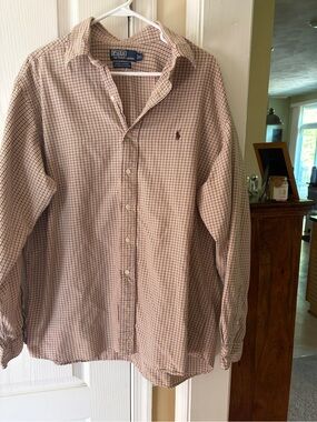Ralph Lauren Men’s Button-Down Checked Shirt in Red and White